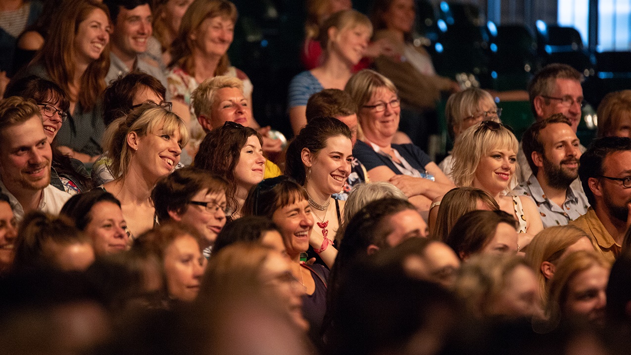 Laughing audience at Hay Festival