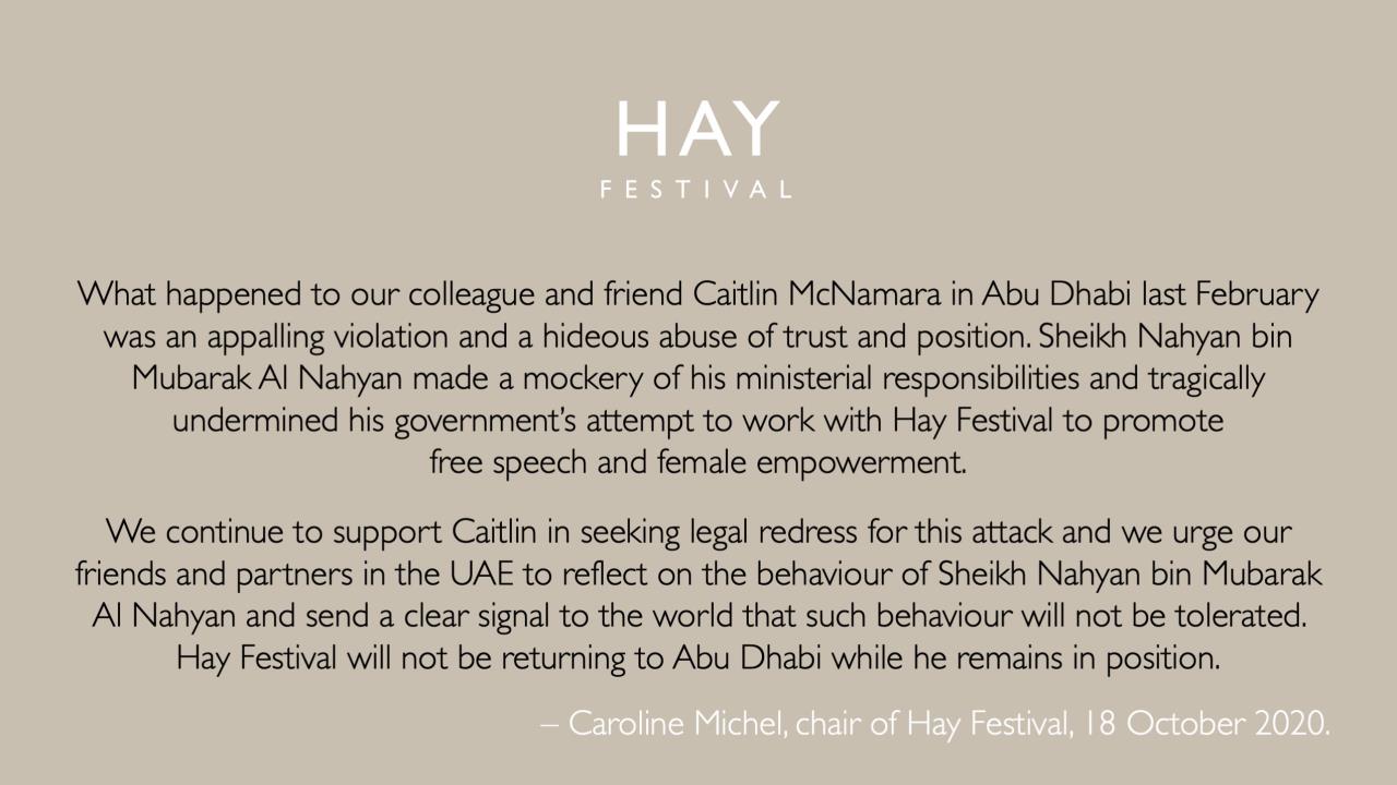 A statement from Caroline Michel, chair of Hay Festival
