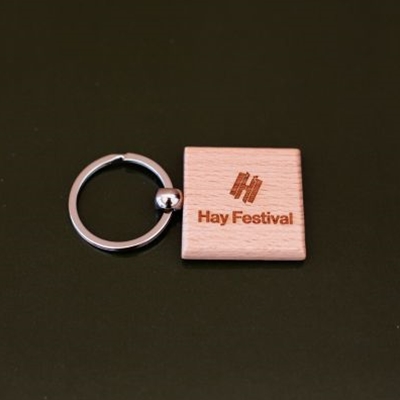 Hay Festival Natural Beech Engraved Key Ring