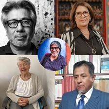 Víctor Condori, Fiorella Quintanilla, Patricia Roberts and Julio Villanueva Chang talk to Omar Zevallos