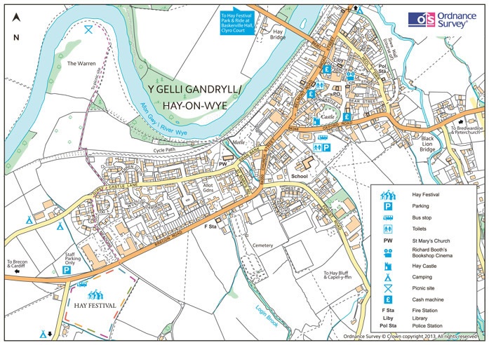 Ordnance Survey map featuring the town of Hay-on-Wye